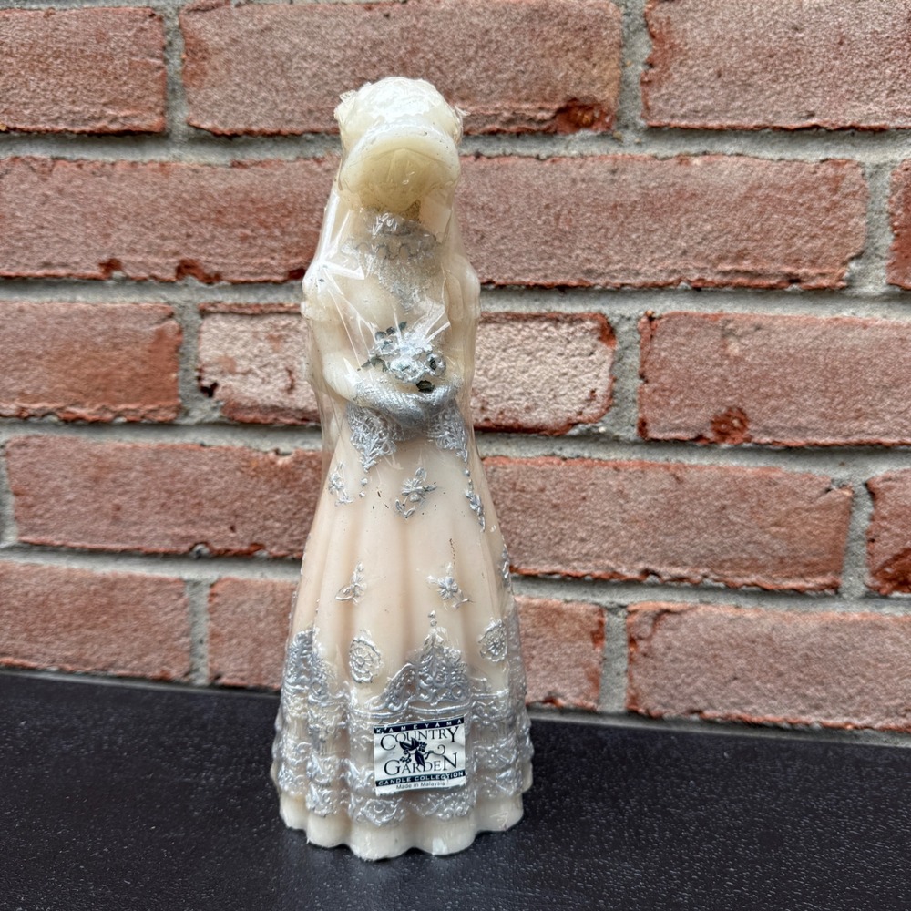 VTG Kameyama Figural Bride Wedding Dress Candle White Silver Retro Bridal Shower